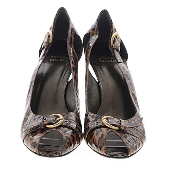 Stuart Weitzman Brown Leopard Print Peep Toe Pumps Heels Womens 11 - Picture 2 of 4